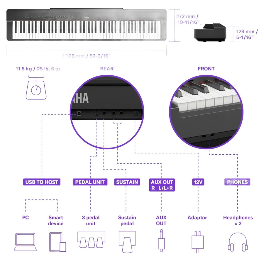 Yamaha P-225B 88-Key Weighted Action Digital Piano - Black