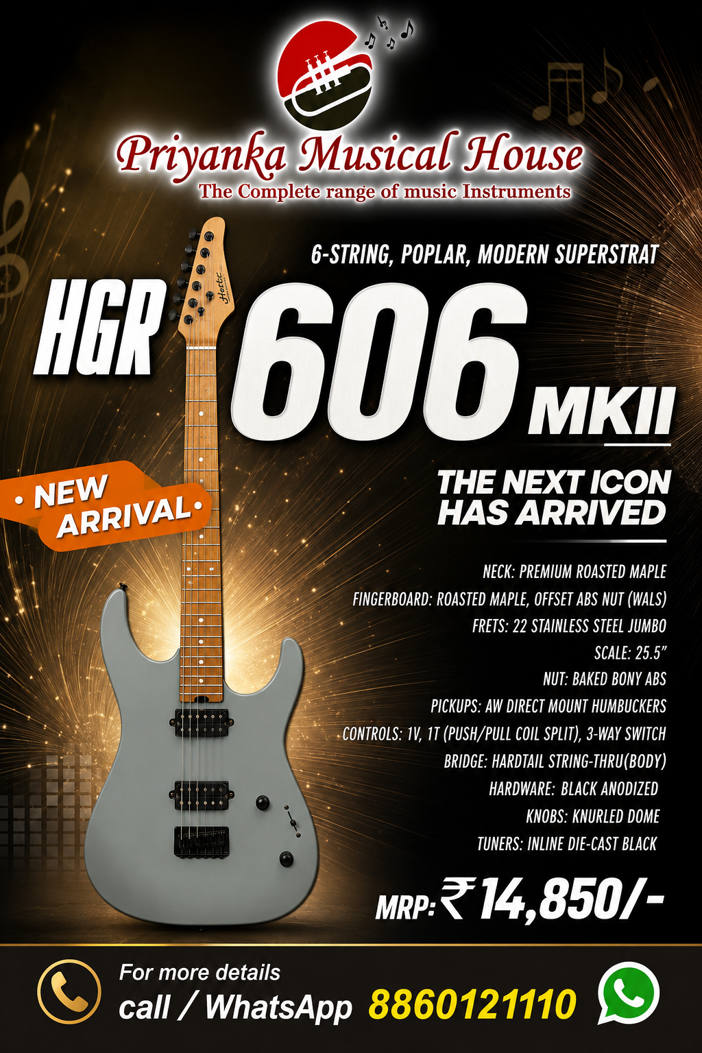 HERTZ HGR 606MKll, 6STRING,POPLAR,MODERN SUPERSTRAT