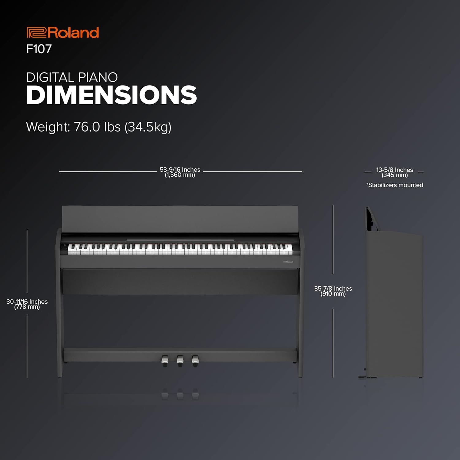 Roland F107-BK Digital Piano with Stand (Bench included)