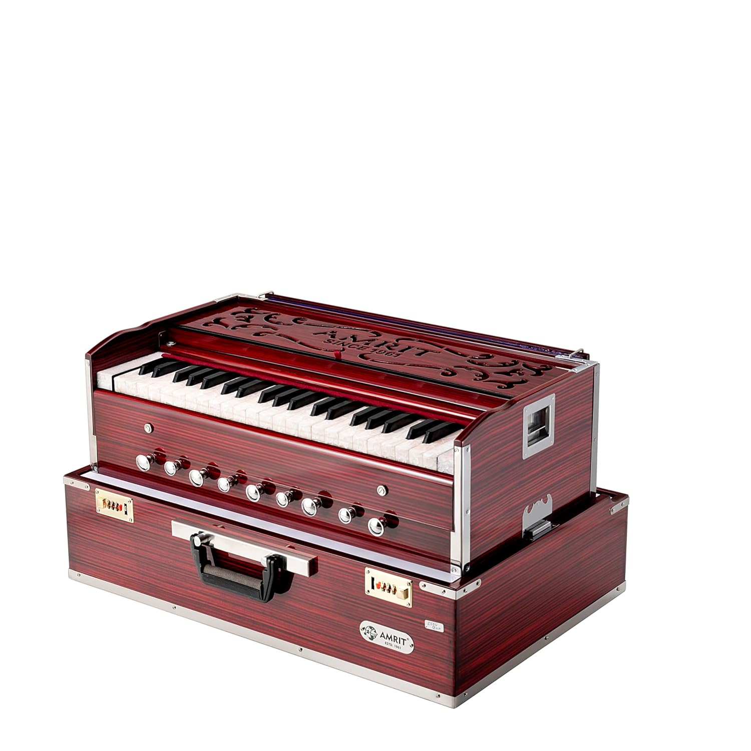 Harmonium 9-Stopper Folding Portable,42 Keys with Right Coupler, Dual Reeds (Bass & Male)