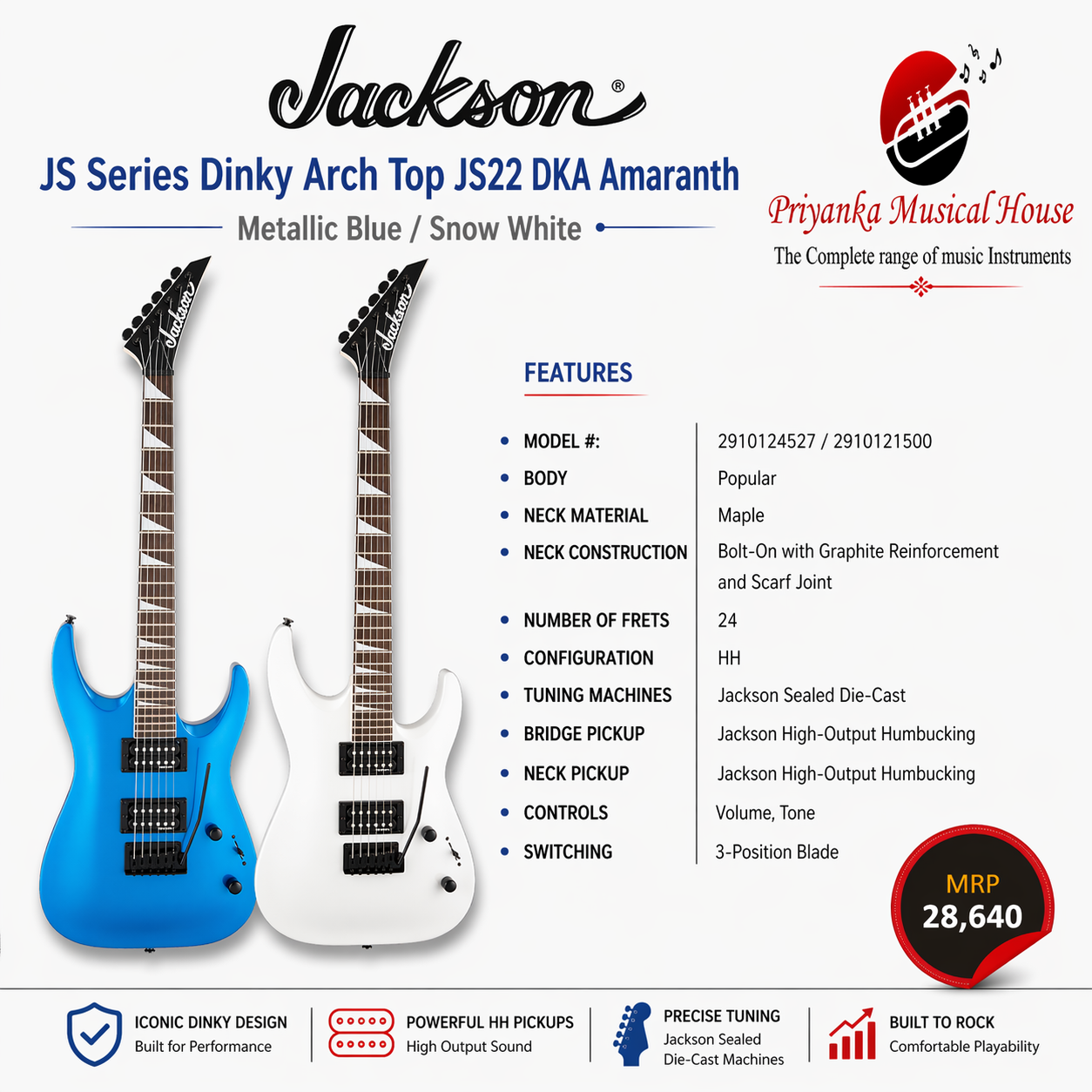 Jackson Poplar Wood Electric Guitar Dinky JS-22 DKA Arch Top