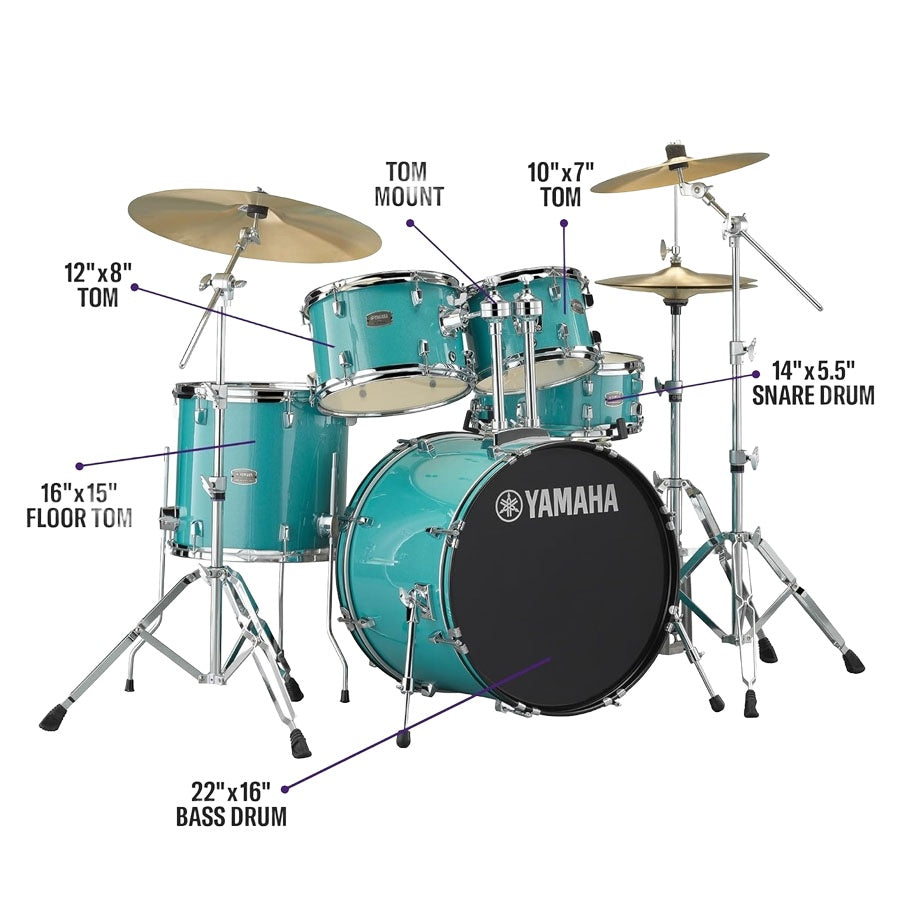 Yamaha RYDEEN RDP2F5 Acoustic Drum Set With Hardware - Turquoise Glitter