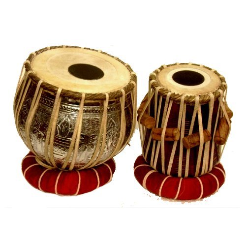 Tabla Set, 3.5 Kg Ganesha Chrome Brass Bayan, Finest Sheesham Dayan,