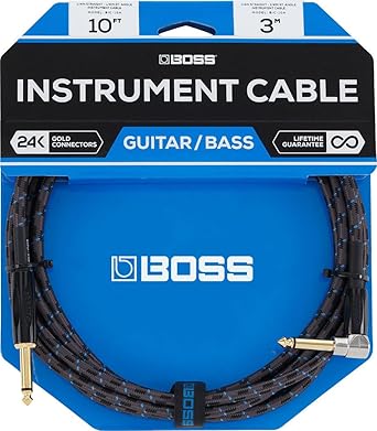 BOSS 10-foot (3m) Instrument Cable, Straight/Angle ¼" jack (BIC-10A)