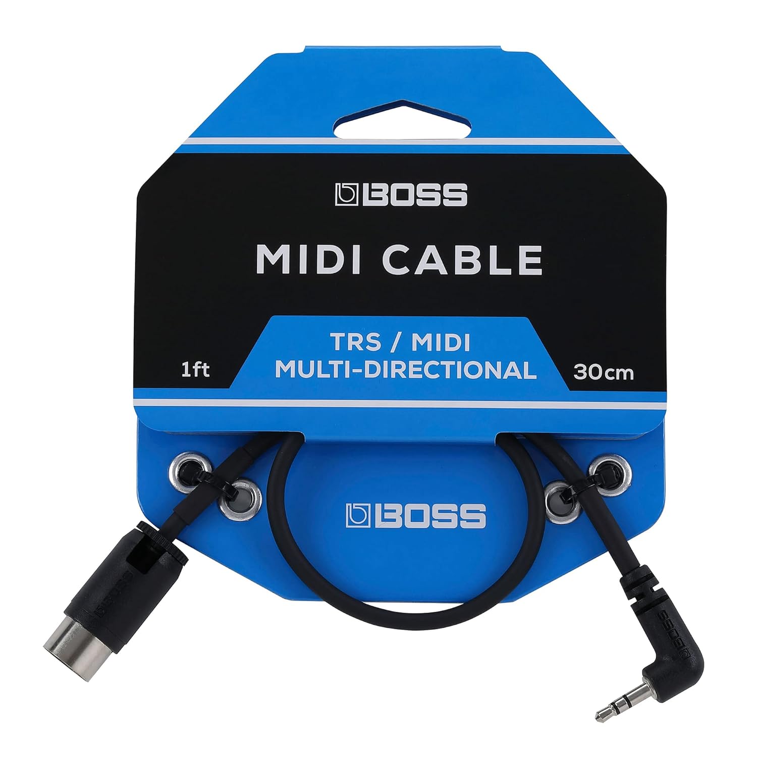 BOSS BMIDI-1-35 – 1ft / 30cm – Space-saving 3.5mm TRS to Multi-directional 5-Pin MIDI Cable