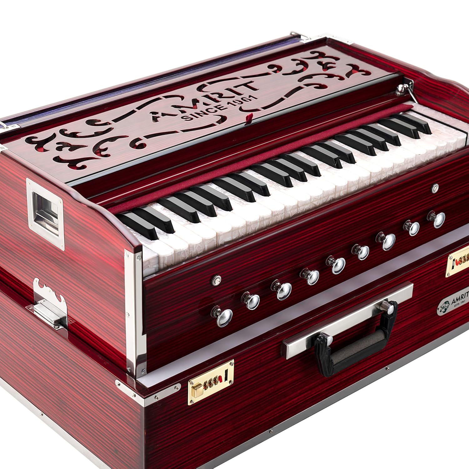 Harmonium 9-Stopper Folding Portable,42 Keys with Right Coupler, Dual Reeds (Bass & Male)