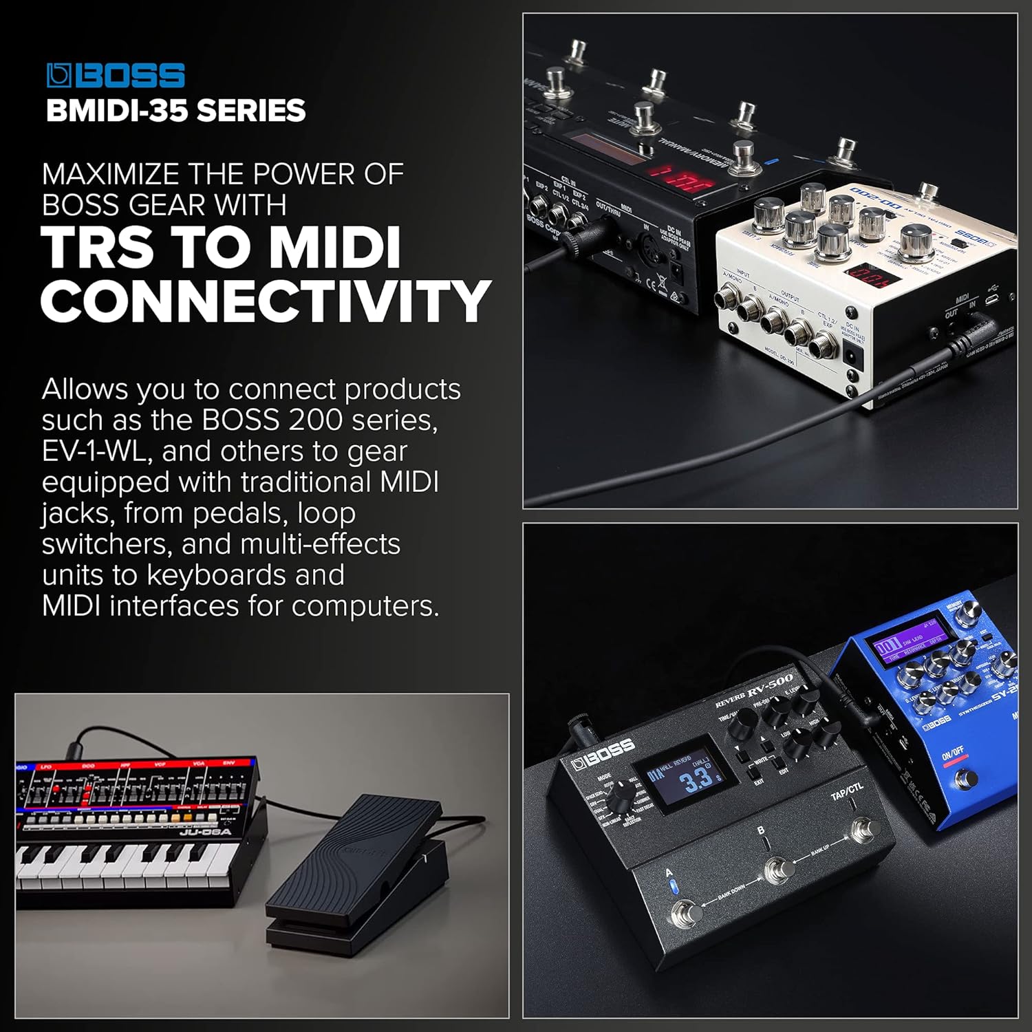 BOSS BMIDI-1-35 – 1ft / 30cm – Space-saving 3.5mm TRS to Multi-directional 5-Pin MIDI Cable
