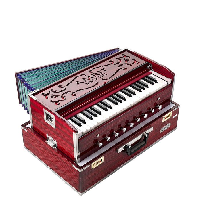 Harmonium 9-Stopper Folding Portable,42 Keys with Right Coupler, Dual Reeds (Bass & Male)