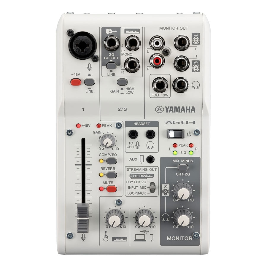Yamaha AG03MK2 3-channel Live Streaming Mixer with USB Audio Interface - White