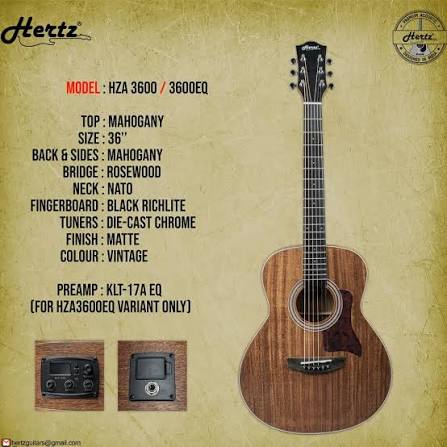 Hertz HZA-3600 EQ 36" Semi Acoustic Guitar
